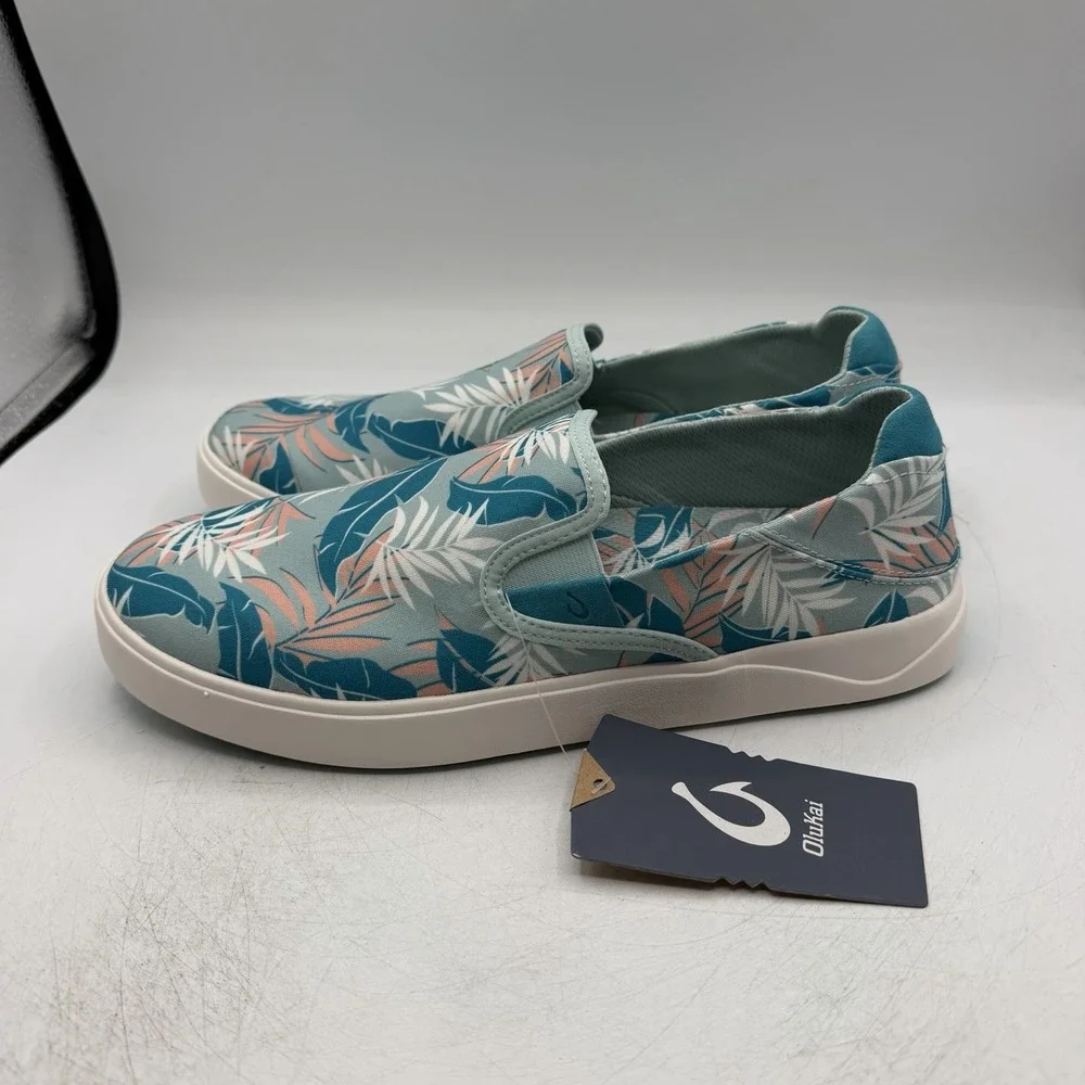 Olukai Lae'Ahi Pa'i Shoes Mens 10.5 Swell Blue Aloha Slip On Sneakers Tropical